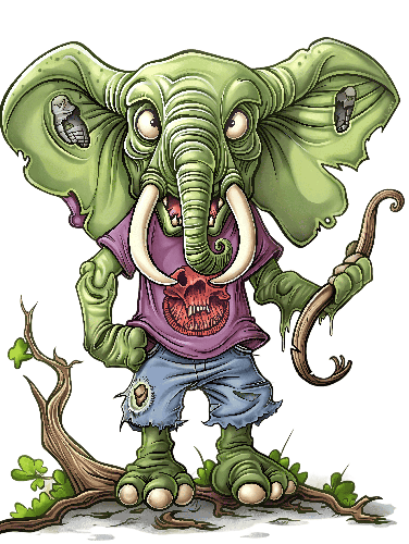 Cartoon Green Elephant in Clothes - Unique T-Shirt Print Design POD Design