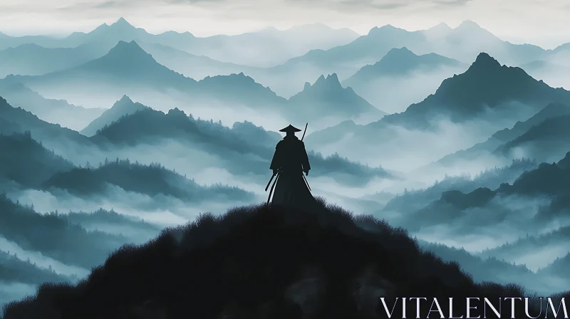 AI ART Misty Mountain Warrior Silhouette