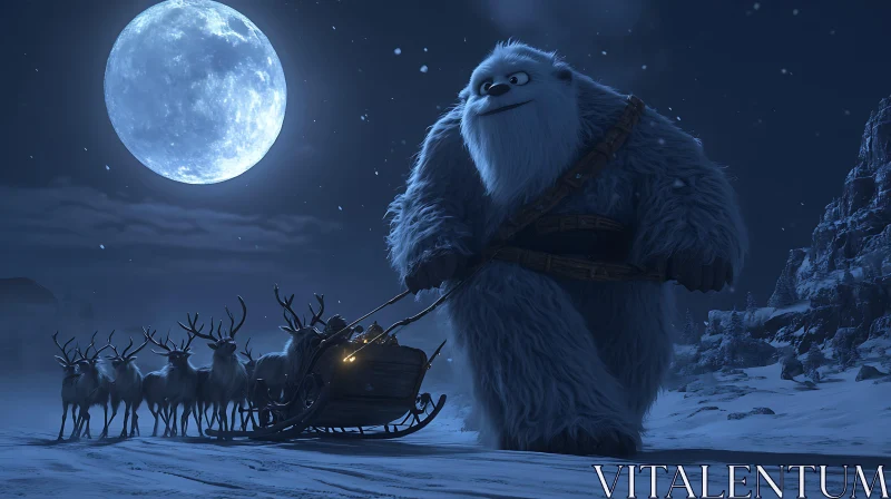 AI ART Moonlit Sleigh Ride with Gentle Yeti