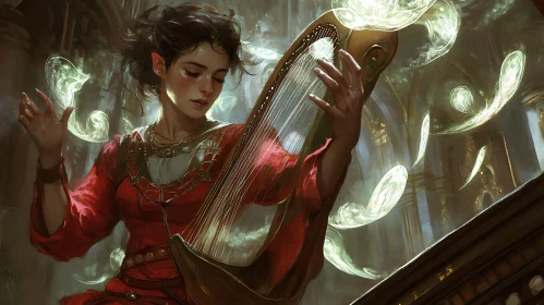 Serene Harpist in Ethereal Light