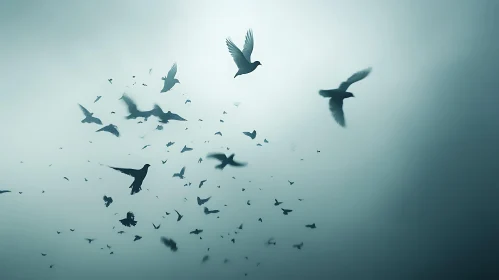 Flock of Birds Soaring in the Sky
