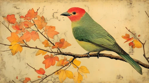 Bird on Branch with Autumn Foliage
