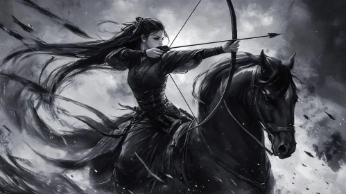 Monochrome Horse Archer Woman