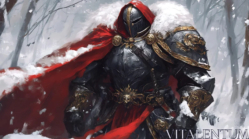 AI ART Armored Knight in Snowy Landscape