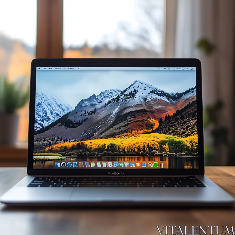 Modern Laptop with Nature Background AI Image