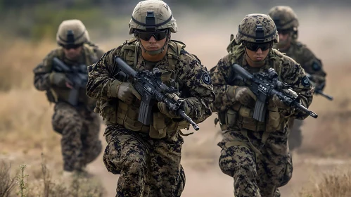 Camouflaged Soldiers Advancing