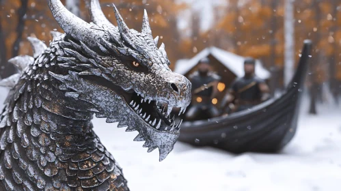 Icy Dragon in Winter Landscape