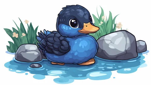 Blue Cartoon Duckling Image