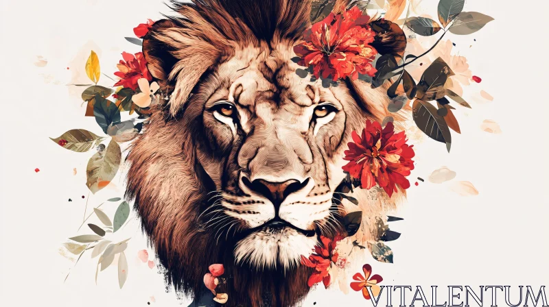 Floral Lion Portrait AI Image