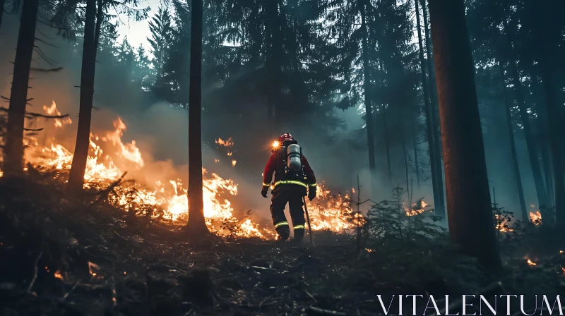 Heroic Firefighter Amidst Forest Fire AI Image