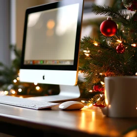 Holiday-Themed Workstation with Christmas Decor