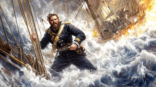 Naval Officer in Stormy Seas