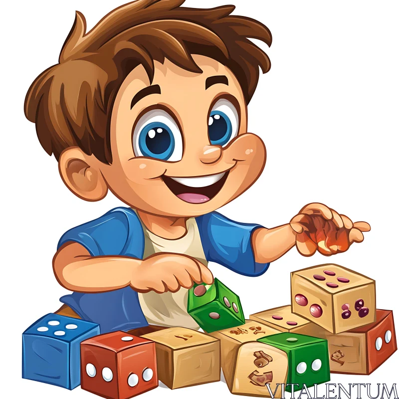 AI ART Cartoon Boy and Colorful Dice