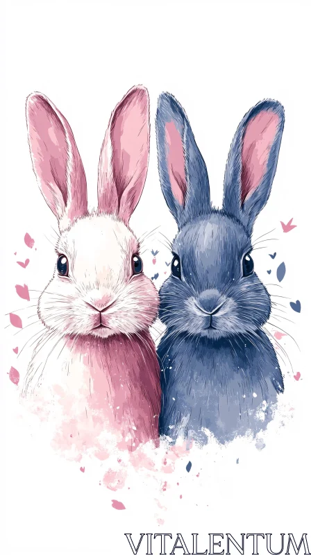 Whimsical Rabbit Pair Art AI Image