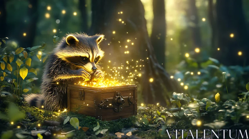 AI ART Forest Raccoon with Magical Glowing Chest