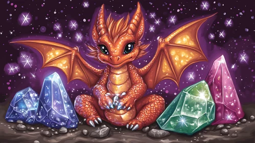 Whimsical Dragon and Gemstone Illustration