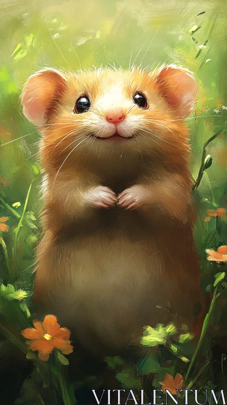 Adorable Hamster with Blossoms AI Image