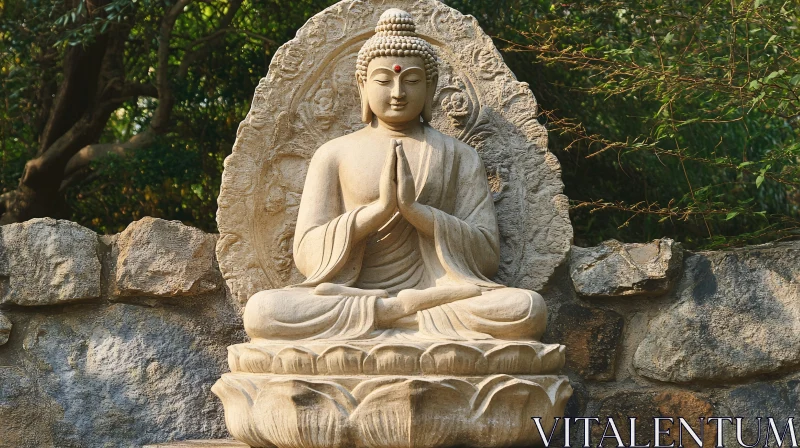 AI ART Stone Buddha Sculpture in Peaceful Setting