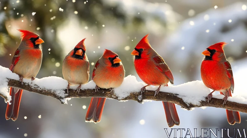 Red Cardinals in Winter Snow AI Image