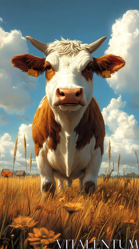 AI ART Pastoral Cow in Field