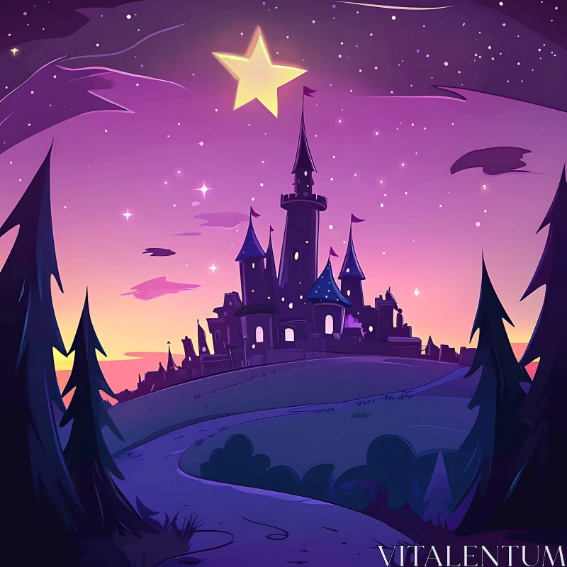 AI ART Whimsical Castle and Starry Sky Art