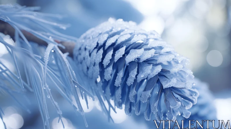 Ethereal Winter Scene: Frost-coated Pine Cones AI Image