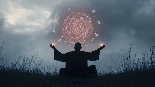 Silhouette with glowing orb