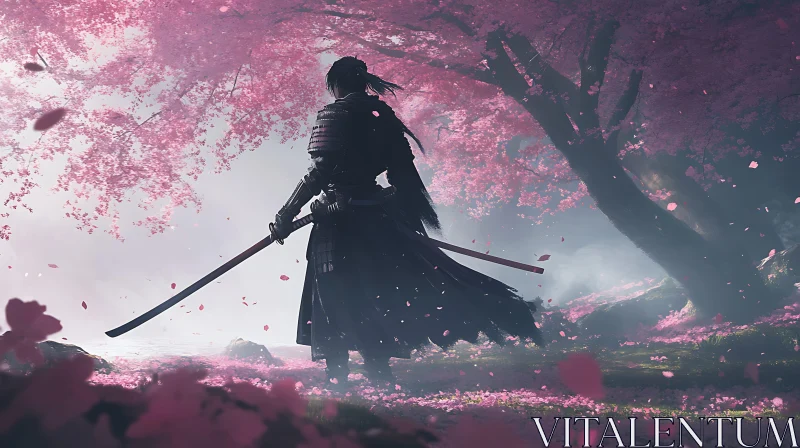 AI ART Warrior in the Cherry Blossom