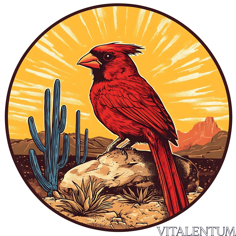 AI ART Red Bird on Desert Rock