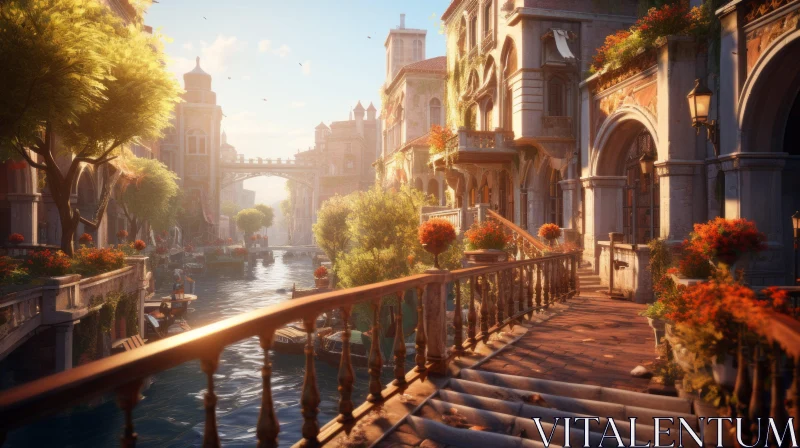 Romantic City Canal in Mediterranean Style AI Image