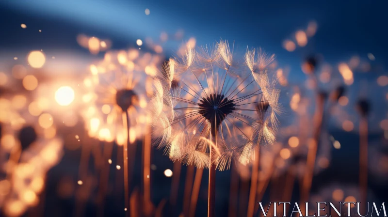 AI ART Sunset Dandelion Field - A Whimsical Nature's Beauty