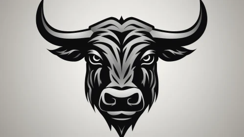 Symbolic Bull Head Illustration in Black and Gray