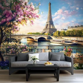 Parisian Serenity: Eiffel Tower and Seine River Bridge