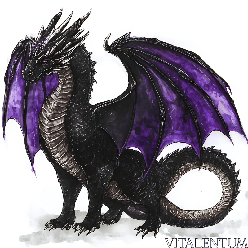 AI ART Fantasy Dragon Art: Black and Purple