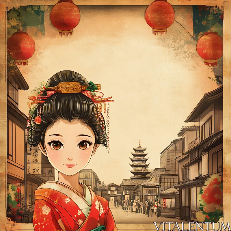 Serene Geisha Anime Style Portrait AI Image