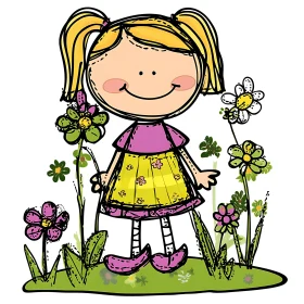 Whimsical Girl in a Floral Garden