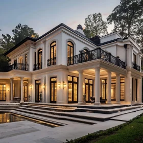 Opulent Mansion with Warm Evening Ambiance