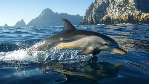 Dolphin in Mid-Jump Over the Sea