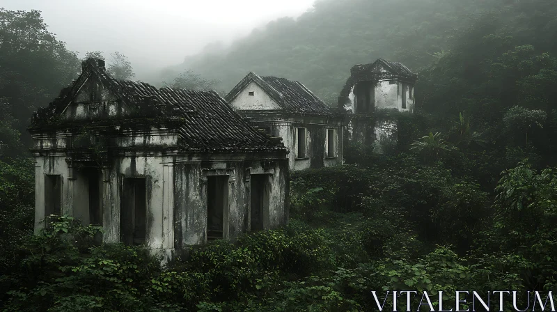 Forgotten Structures in Verdant Overgrowth AI Image