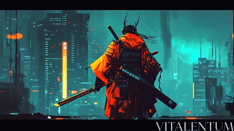 AI ART Future Ronin: A Samurai in Cyberpunk World