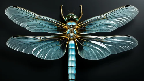 3D Rendered Blue Dragonfly on Dark Glass - Surreal Cyberpunk Art