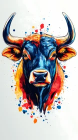 Artistic Bull with Splashes of Color
