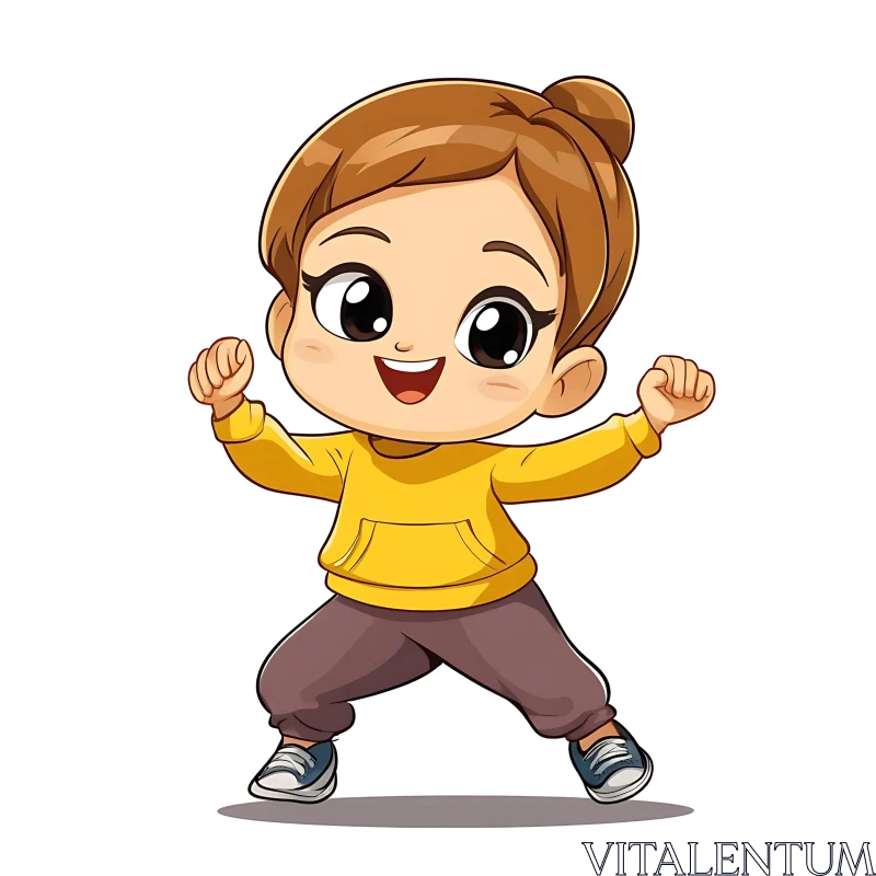 AI ART Joyful Cartoon Girl with Raised Fists