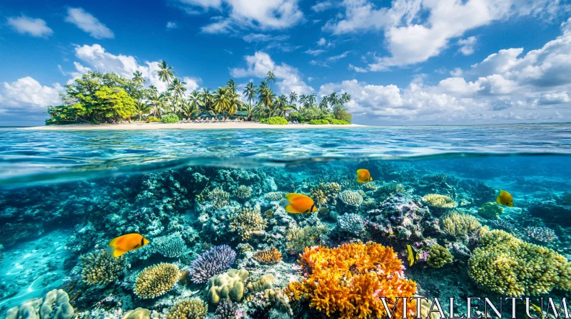 AI ART Tropical Island and Underwater Coral Reef