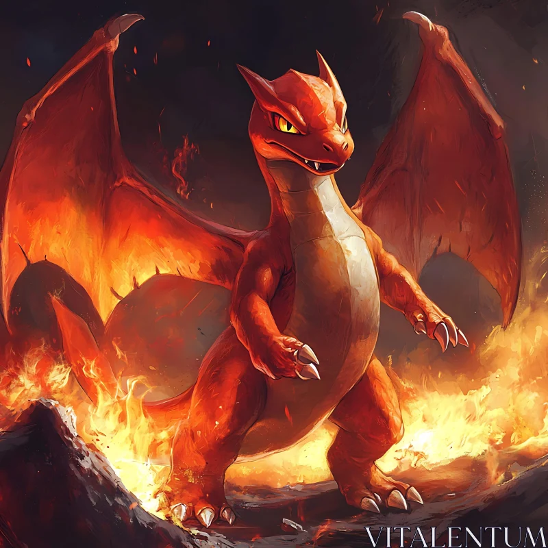 AI ART Red Dragon Amidst Flames