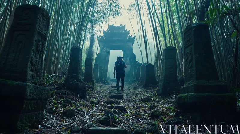 AI ART Ancient Gate in Bamboo Forest