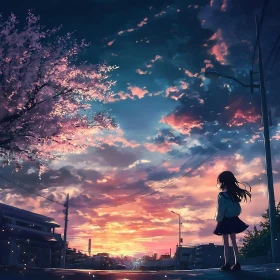 Evening Contemplation: A Girl and the Sunset