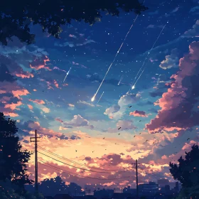 Twilight Meteor Shower Over City