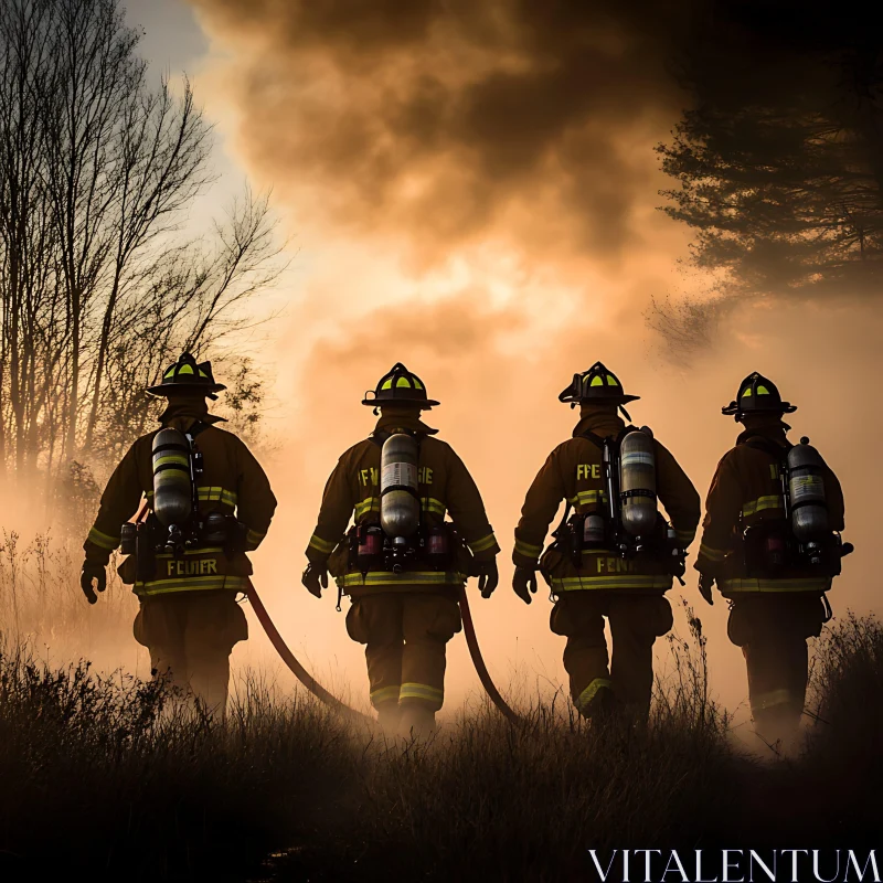 Heroic Firefighters in Action at Sunset AI Image