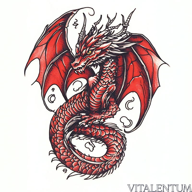 Detailed Red Dragon with Spread Wings AI Image